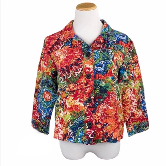 Chico’s Beautiful Silk Blend Bright Floral Jacket - Picture 1 of 14